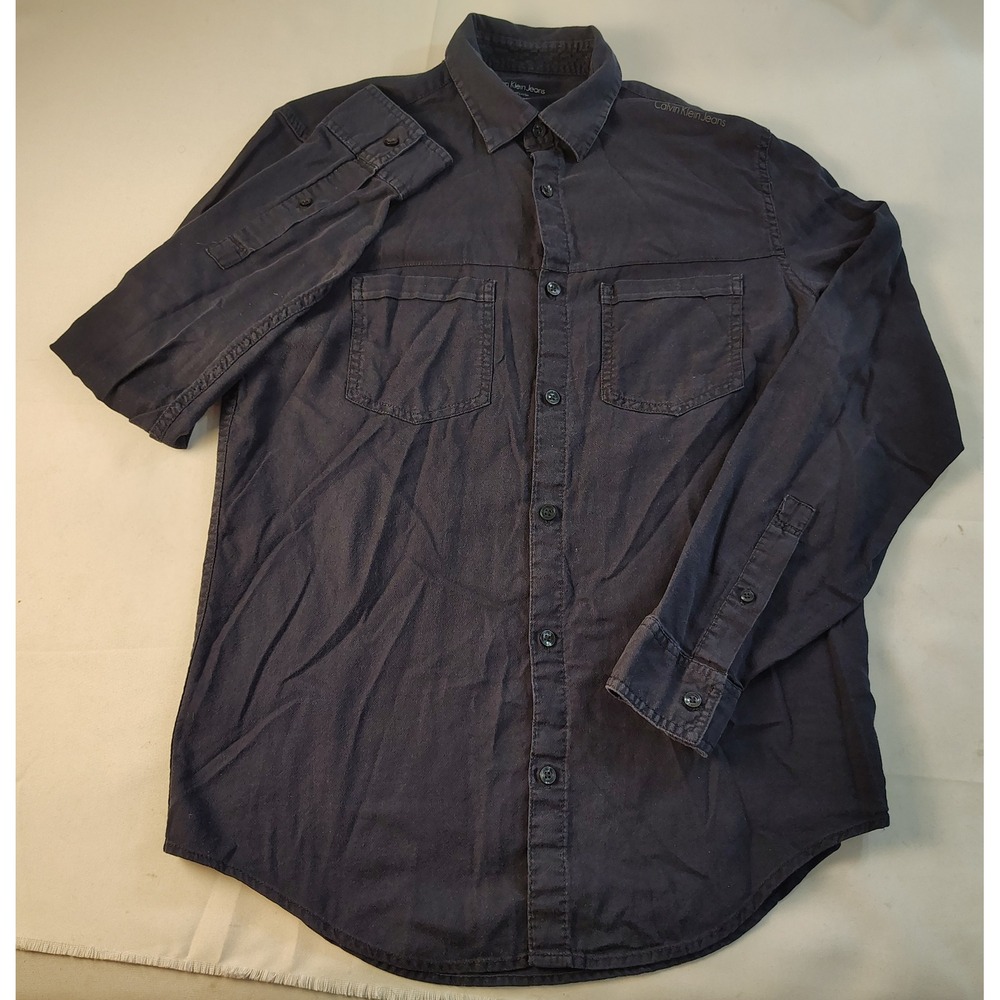 Calvin Klein Jeans Mens XS Black Long Sleeve Button Down Double Pocket Shirt